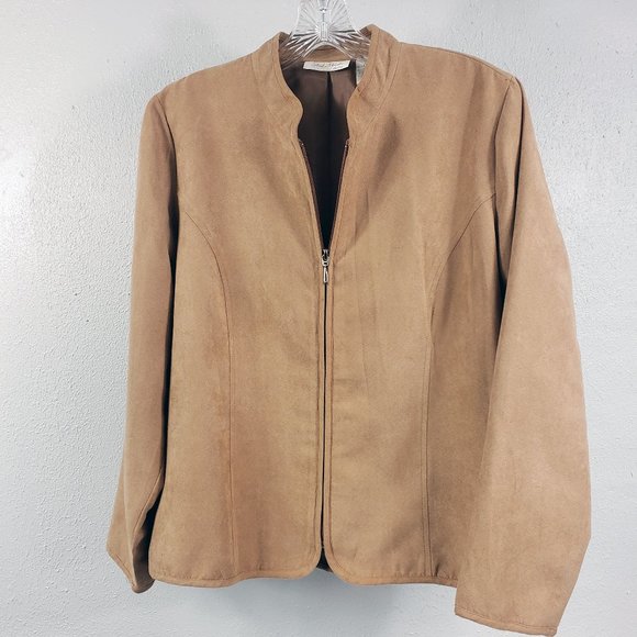 Studio Works Jackets & Blazers - Studio Works Women's Tan Faux Leather Lined Full Zip Light Weight Coat Jacket